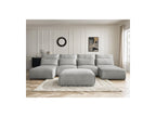Jana - Canapé Panoramique Fixe Modulable Avec Têtières - Tissu Velours Avec 2 Méridiennes, 2 Chauffeuses Et 1 Grand Pouf