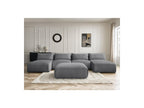 Jana - Canapé Panoramique Fixe Modulable Avec Têtières - Tissu Velours Avec 2 Méridiennes, 2 Chauffeuses Et 1 Grand Pouf