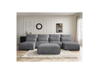 Jana - Canapé Panoramique Fixe Modulable Avec Têtières - Tissu Velours Avec 2 Méridiennes, 2 Chauffeuses Et 1 Grand Pouf