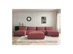 Jana - Canapé Panoramique Fixe Modulable Avec Têtières - Tissu Velours Avec 2 Méridiennes, 2 Chauffeuses Et 1 Grand Pouf