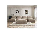 Jana - Canapé Panoramique Fixe Modulable Avec Têtières - Tissu Velours Avec 2 Méridiennes, 2 Chauffeuses Et 1 Grand Pouf