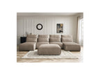 Jana - Canapé Panoramique Fixe Modulable Avec Têtières - Tissu Velours Avec 2 Méridiennes, 2 Chauffeuses Et 1 Grand Pouf