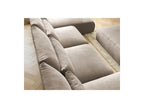 Jana - Canapé Panoramique Fixe Modulable Avec Têtières - Tissu Velours Avec 2 Méridiennes, 2 Chauffeuses Et 1 Grand Pouf