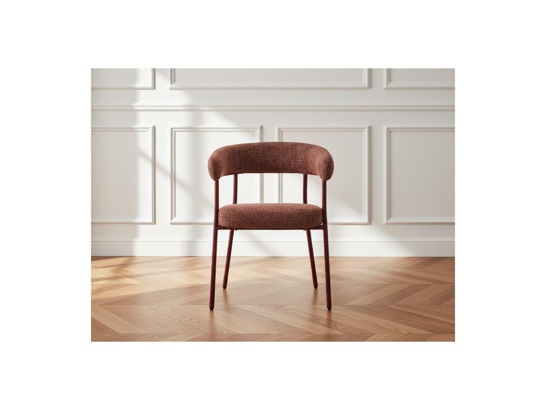 Sasha - Ensemble Avec Table À Manger Ovale + Chaises Rosa Tissu Texturé Marron - Lot De 6 Chaises