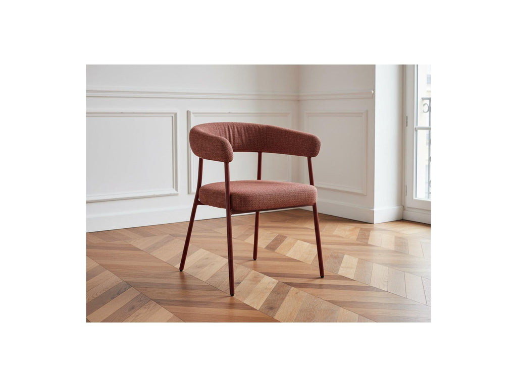 Sasha - Ensemble Avec Table À Manger Ovale + Chaises Rosa Tissu Texturé Marron - Lot De 6 Chaises
