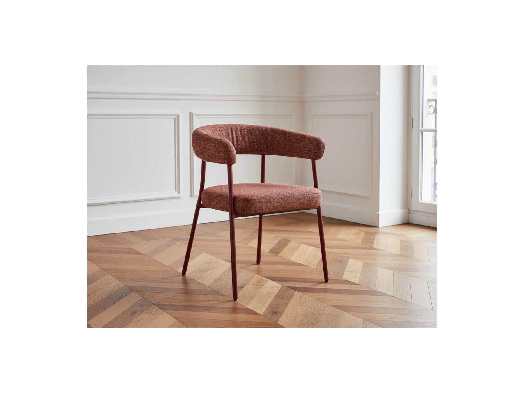 Sasha - Ensemble Avec Table À Manger Ovale + Chaises Rosa Tissu Texturé Marron - Lot De 6 Chaises