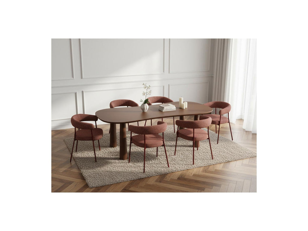 Sasha - Ensemble Avec Table À Manger Ovale + Chaises Rosa Tissu Texturé Marron - Lot De 6 Chaises