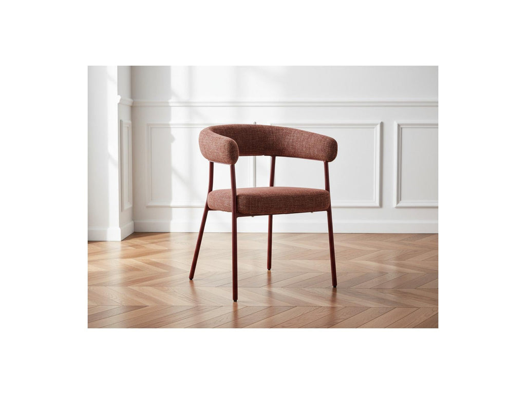 Sasha - Ensemble Avec Table À Manger Ovale + Chaises Rosa Tissu Texturé Marron - Lot De 6 Chaises