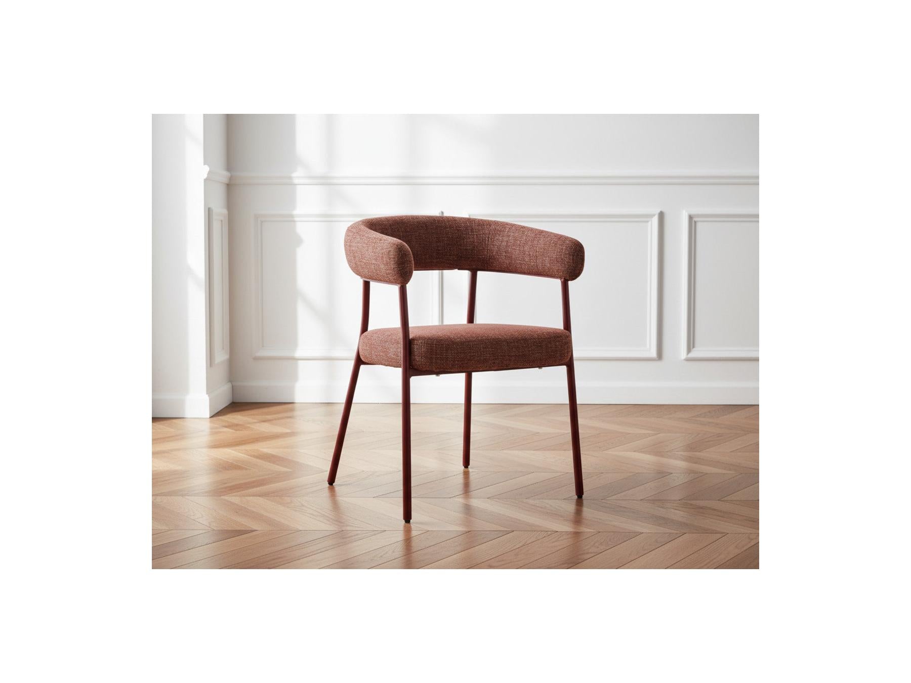 Sasha - Ensemble Avec Table À Manger Ovale + Chaises Rosa Tissu Texturé Marron - Lot De 6 Chaises