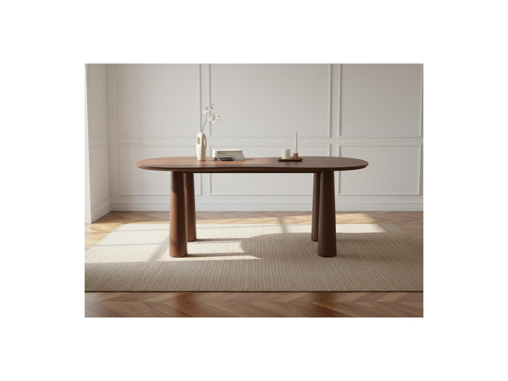 Sasha - Ensemble Avec Table À Manger Ovale + Chaises Rosa Tissu Texturé Marron - Lot De 4 Chaises
