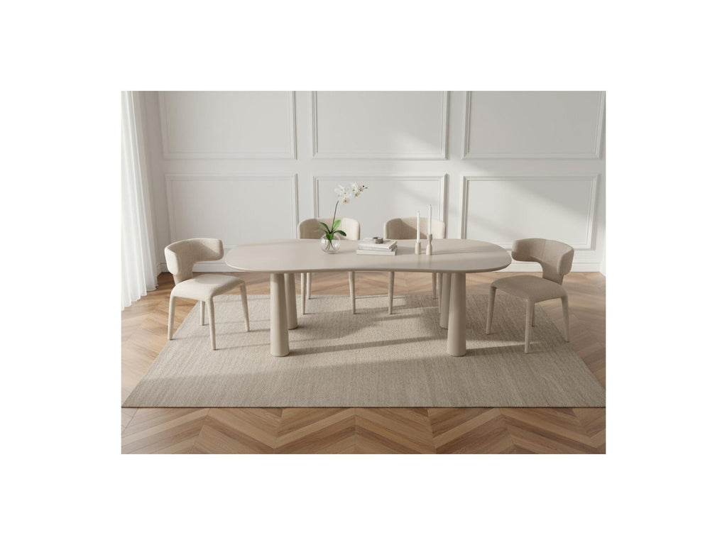 Sasha - Ensemble - Avec Table À Manger Ovale Beige + Chaises Mila Tissu Texturé - Lot De 4 Chaises