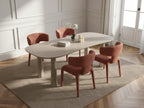 Sasha - Ensemble - Avec Table À Manger Ovale Beige + Chaises Mila Tissu Texturé - Lot De 4 Chaises