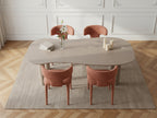 Sasha - Ensemble - Avec Table À Manger Ovale Beige + Chaises Mila Tissu Texturé - Lot De 4 Chaises