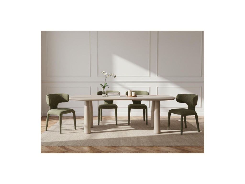 Sasha - Ensemble - Avec Table À Manger Ovale Beige + Chaises Mila Tissu Texturé - Lot De 4 Chaises