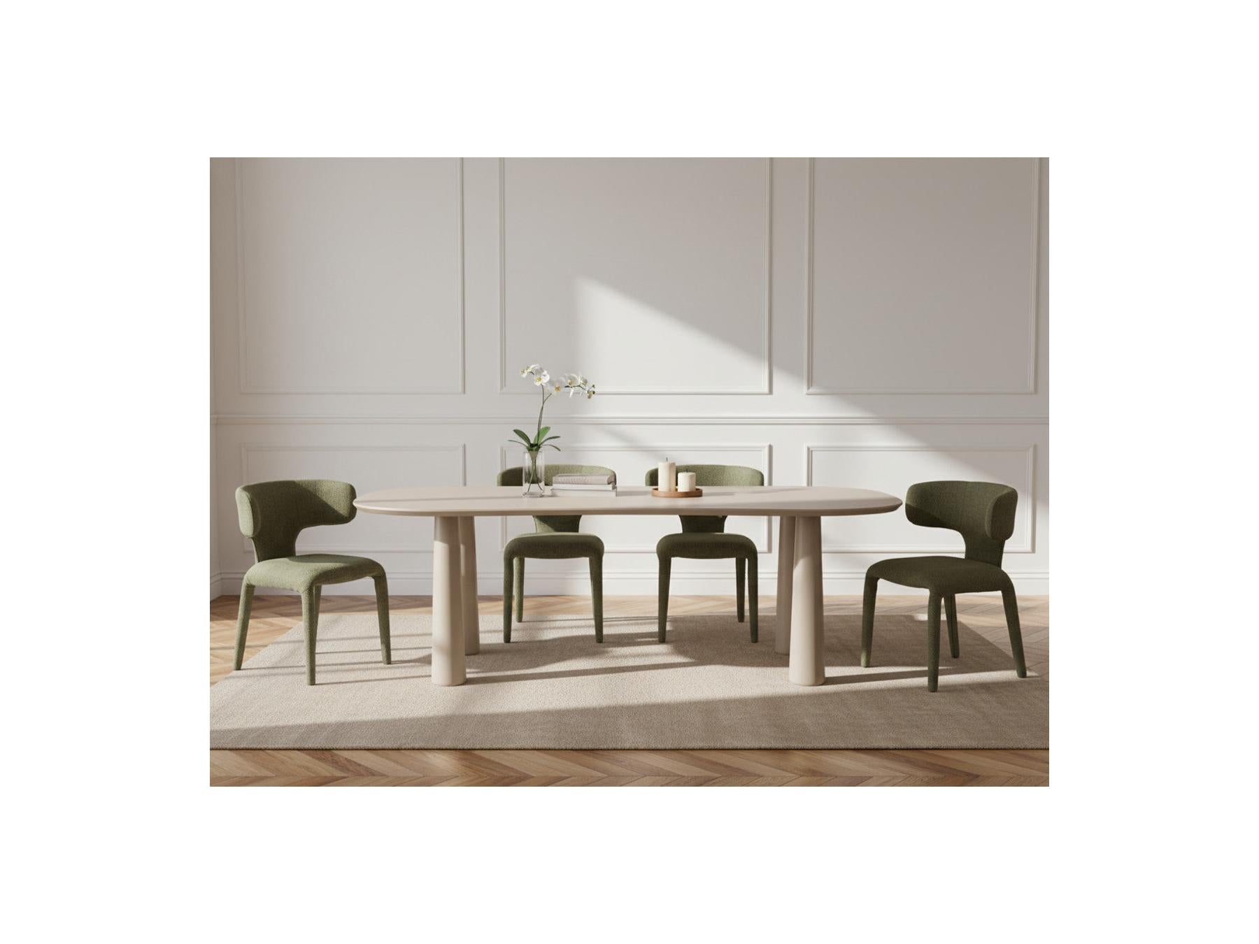 Sasha - Ensemble - Avec Table À Manger Ovale Beige + Chaises Mila Tissu Texturé - Lot De 4 Chaises
