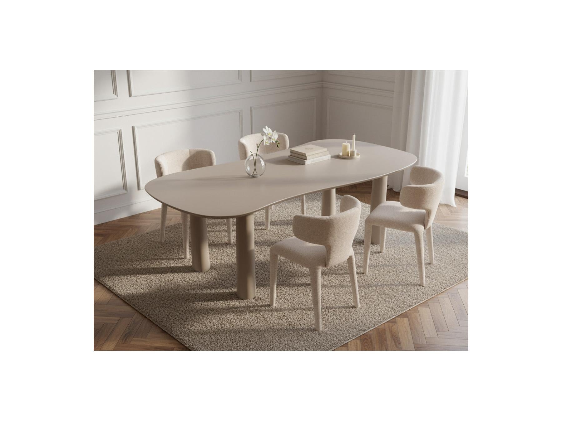 Sasha - Ensemble - Avec Table À Manger Ovale Beige + Chaises Mila Tissu Texturé - Lot De 4 Chaises