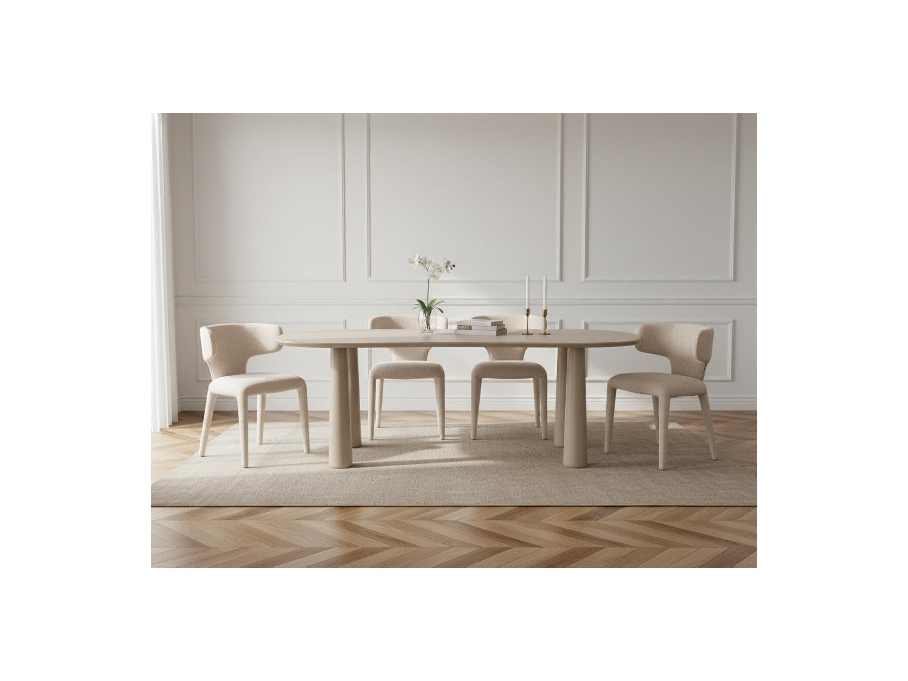 Sasha - Ensemble - Avec Table À Manger Ovale Beige + Chaises Mila Tissu Texturé - Lot De 4 Chaises