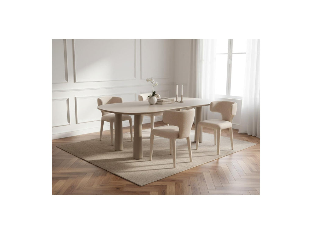 Sasha - Ensemble - Avec Table À Manger Ovale Beige + Chaises Mila Tissu Texturé - Lot De 4 Chaises