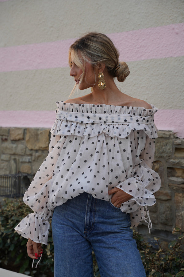 Blouse À Pois Aya - Crème/Noire