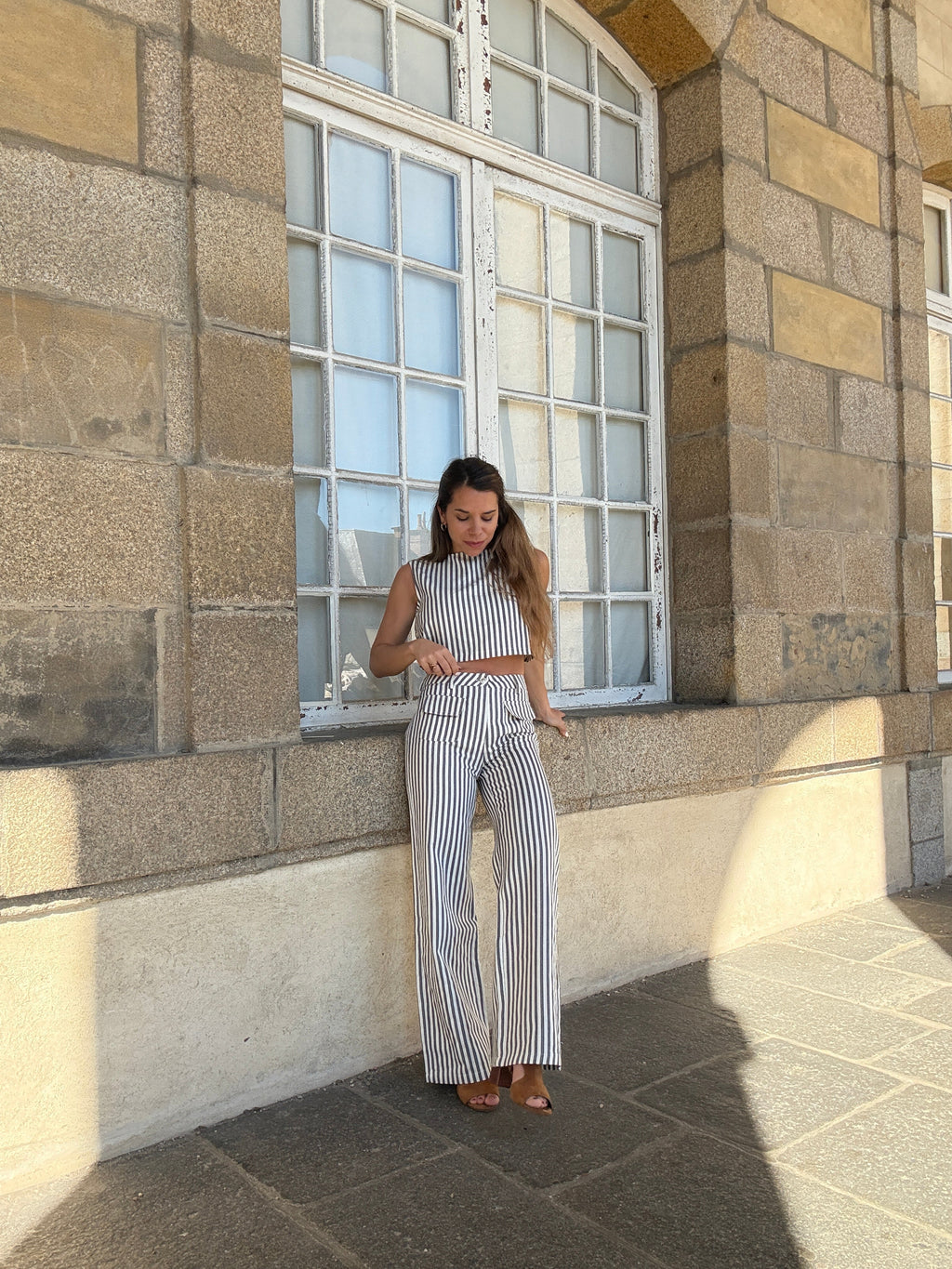 Pantalon Rayé Marin Bleu