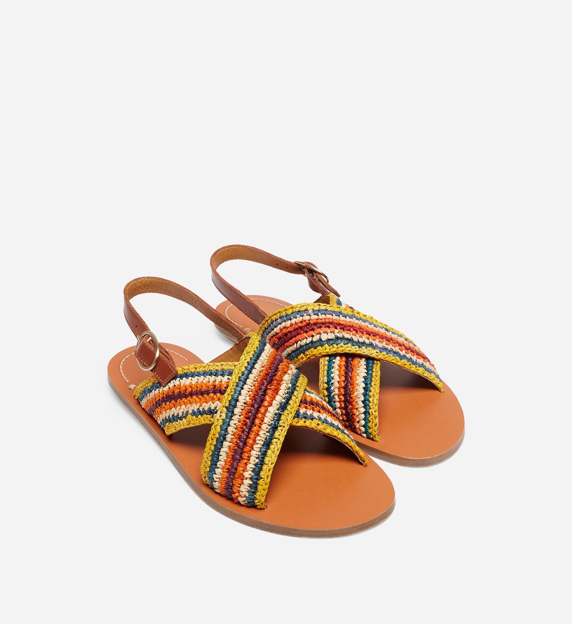 Vanessa Bruno - Sandales En Raphia & Cuir - Multicolore