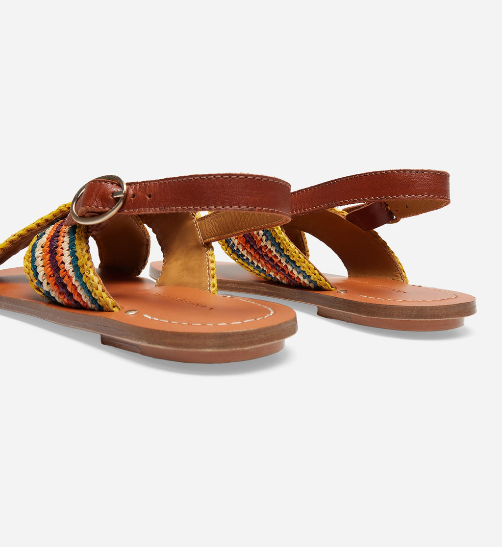 Vanessa Bruno - Sandales En Raphia & Cuir - Multicolore