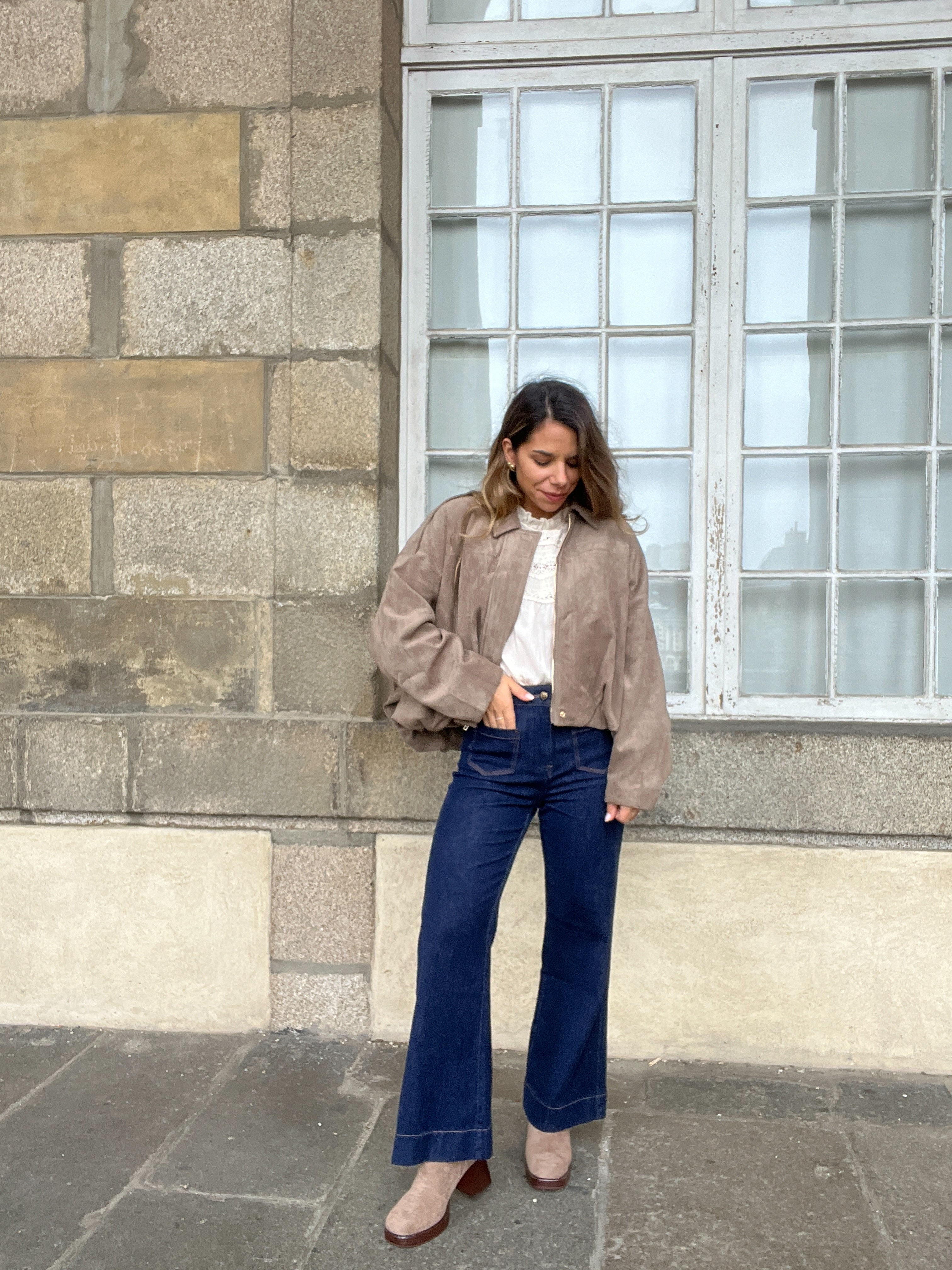 Veste Effet Suédine Léonie Taupe
