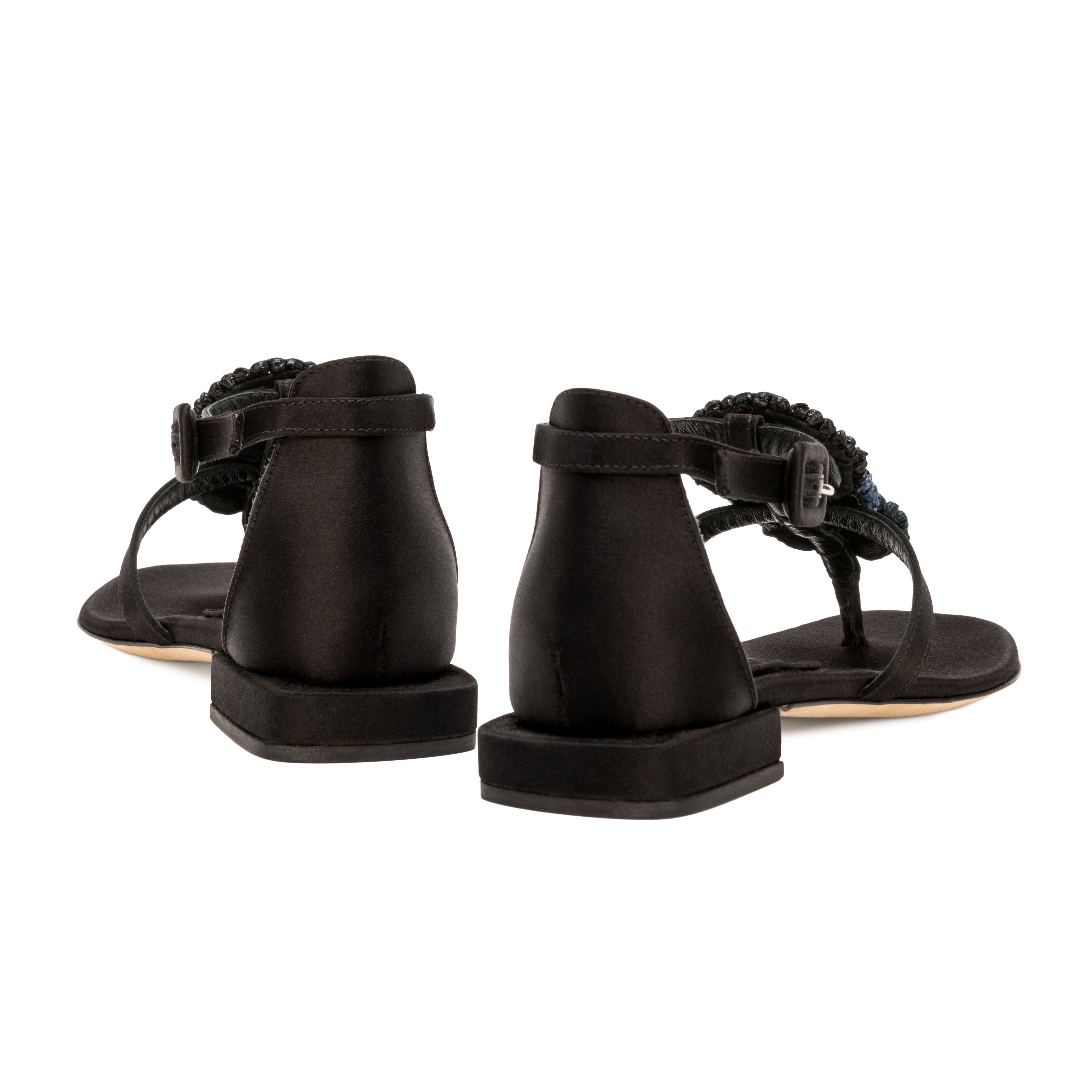 Coins Black Flat Ankle Toe Sandal