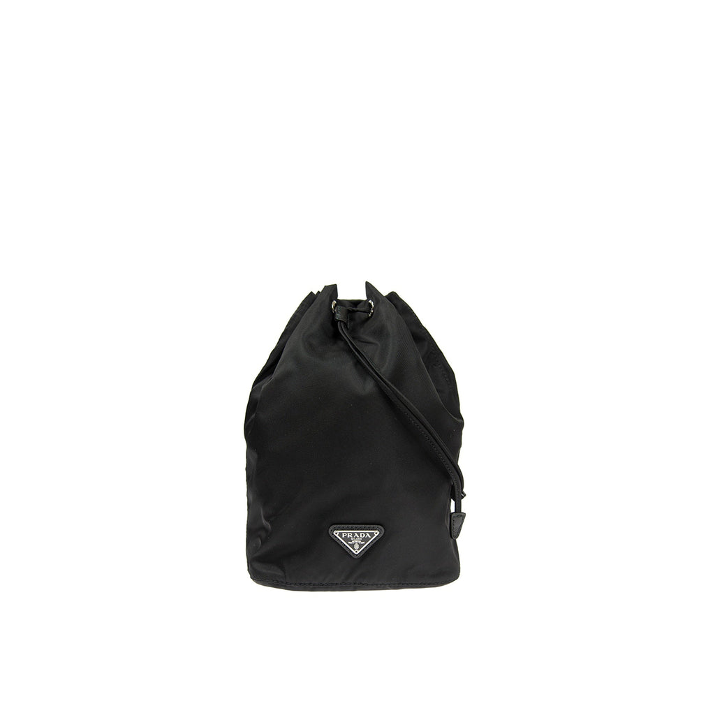 Prada - Pochette Nylon And Leather Drawstring - Femme - Black