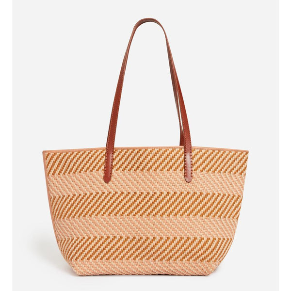 Panier En Cuir Et Coton - Marron/Beige
