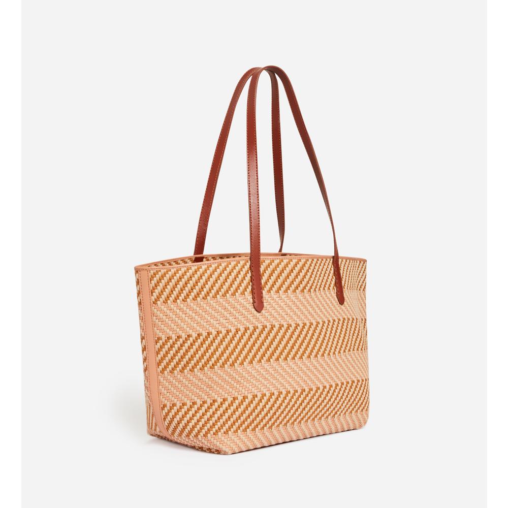 Panier En Cuir Et Coton - Marron/Beige