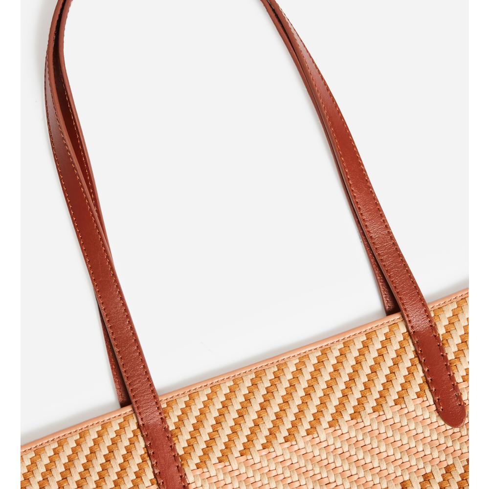 Panier En Cuir Et Coton - Marron/Beige