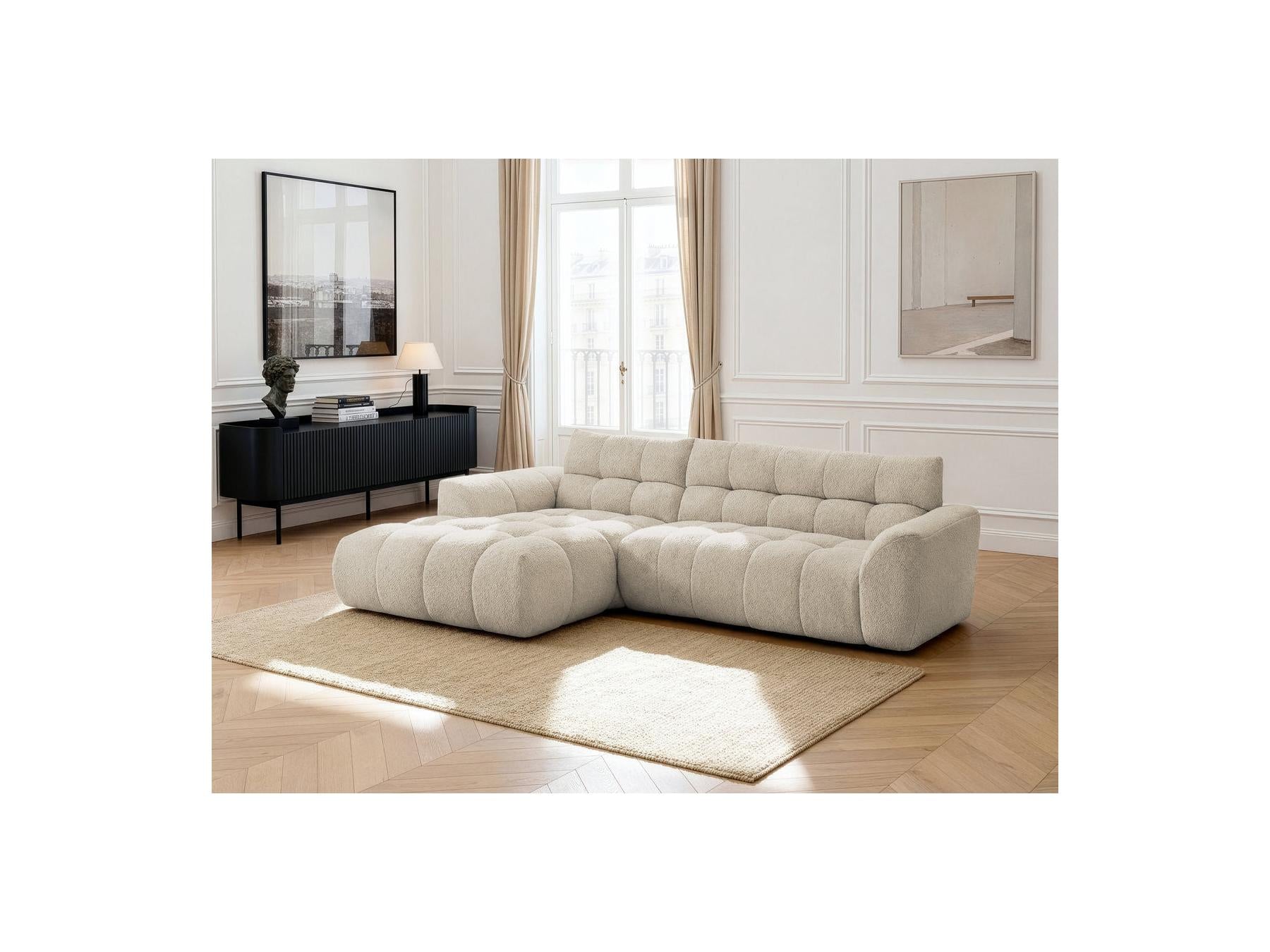 Jaya - Canapé D'Angle Fixe - Tissu Chenille - Angle Gauche