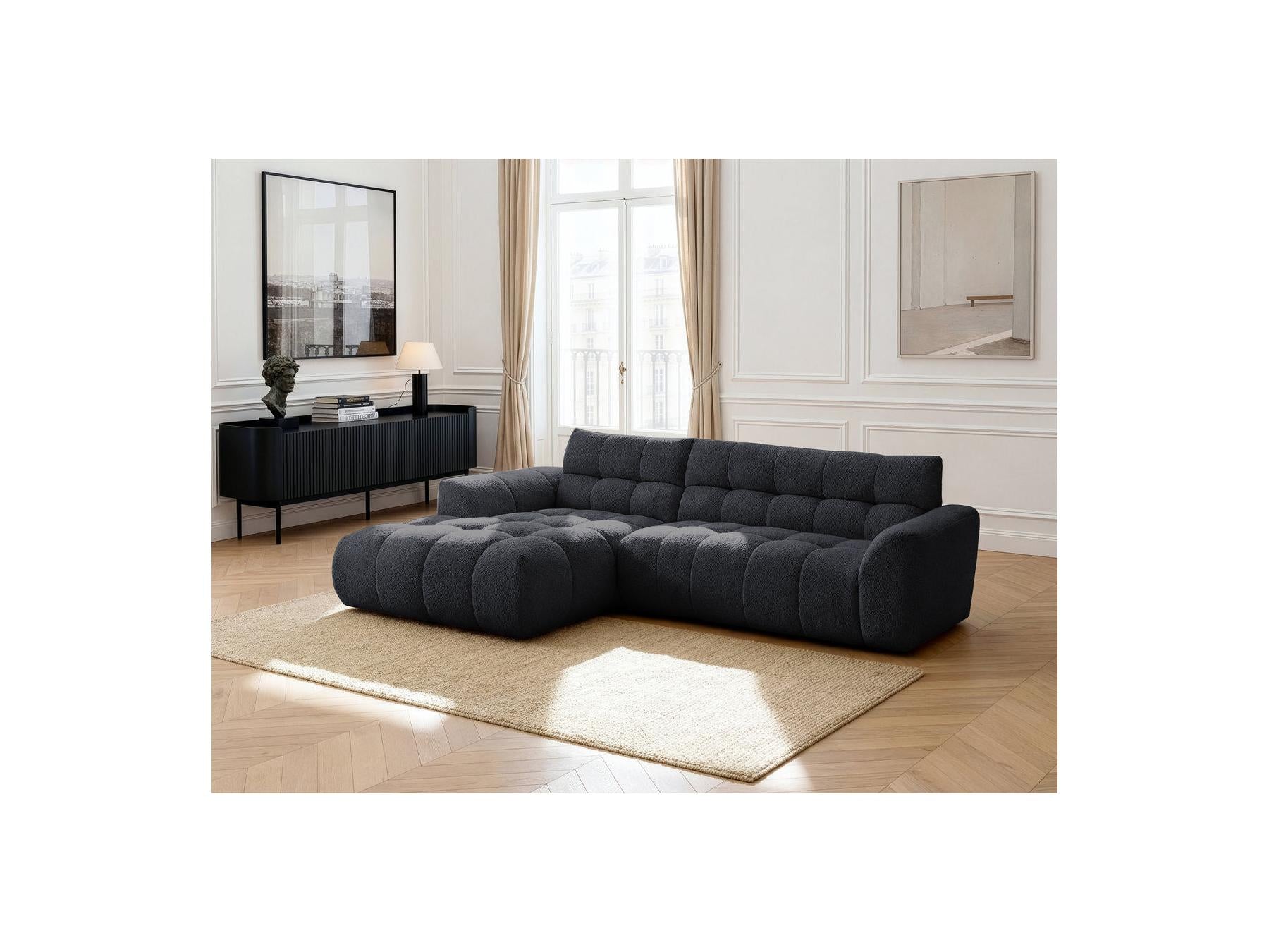 Jaya - Canapé D'Angle Fixe - Tissu Chenille - Angle Gauche