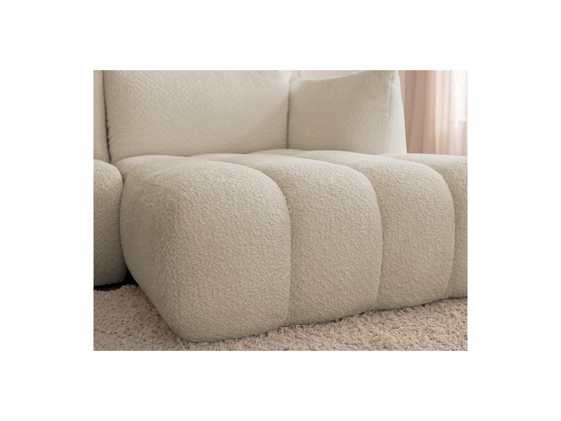 Azra - Canapé D'Angle Fixe Modulable - Tissu Bouclette - Angle Droit