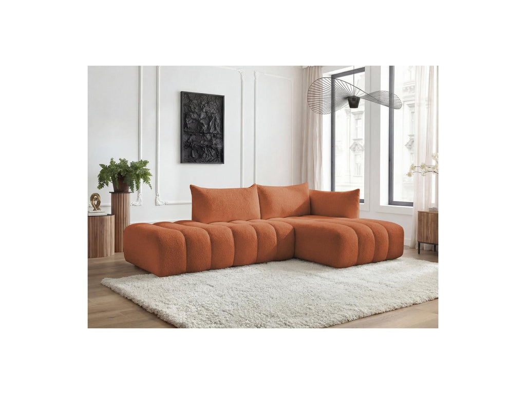 Azra - Canapé D'Angle Fixe Modulable - Tissu Bouclette - Angle Droit