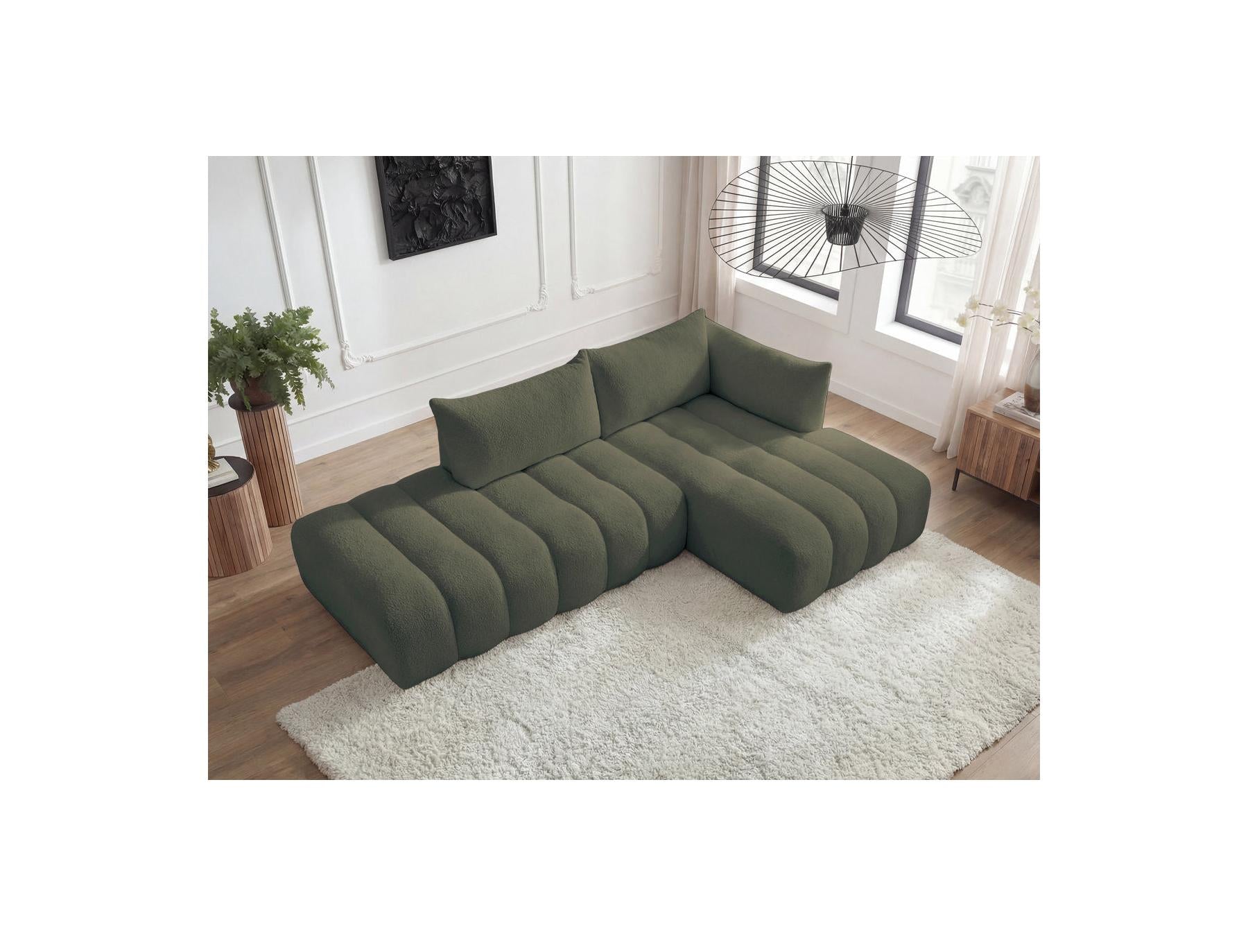 Azra - Canapé D'Angle Fixe Modulable - Tissu Bouclette - Angle Droit