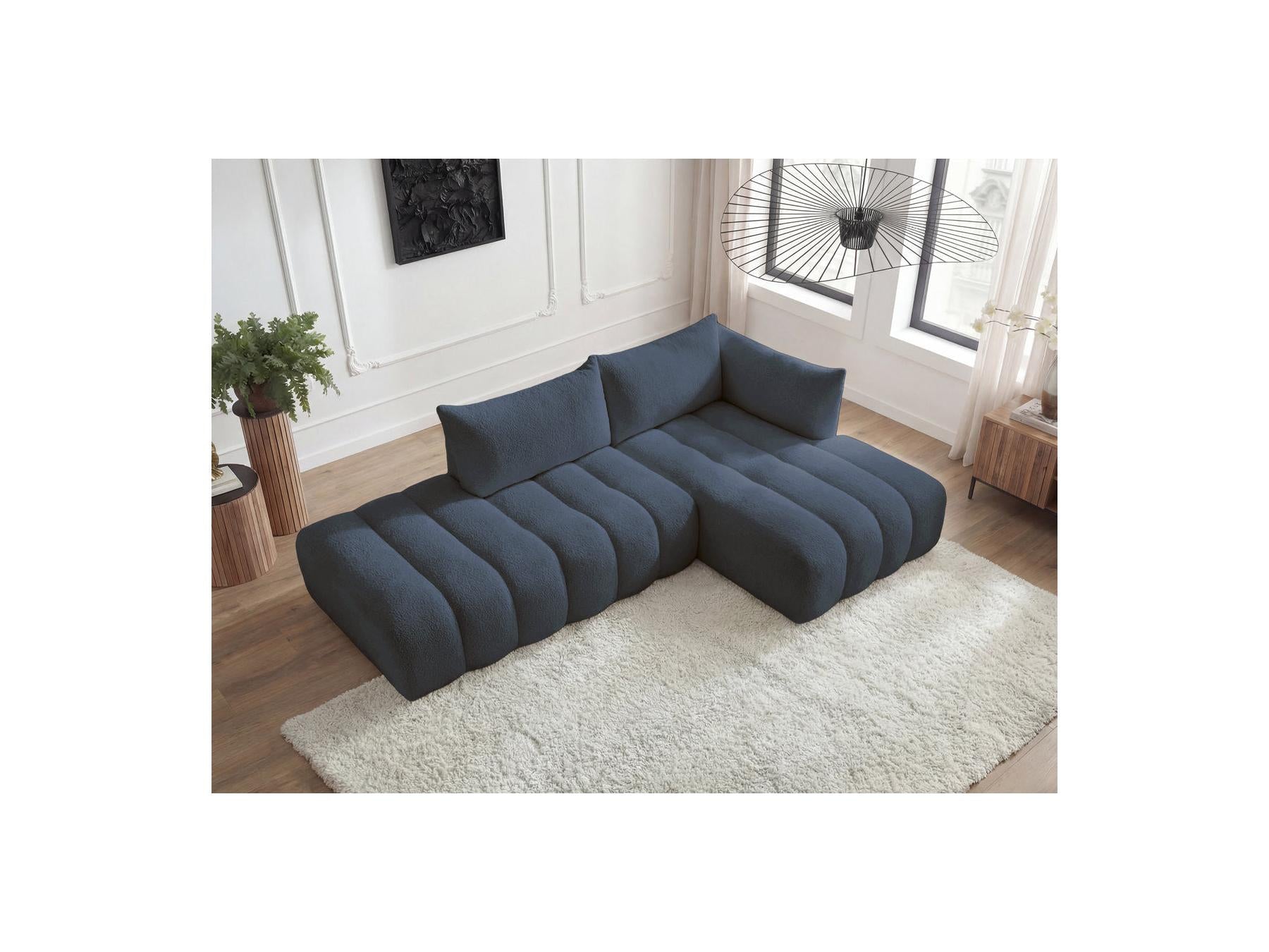 Azra - Canapé D'Angle Fixe Modulable - Tissu Bouclette - Angle Droit