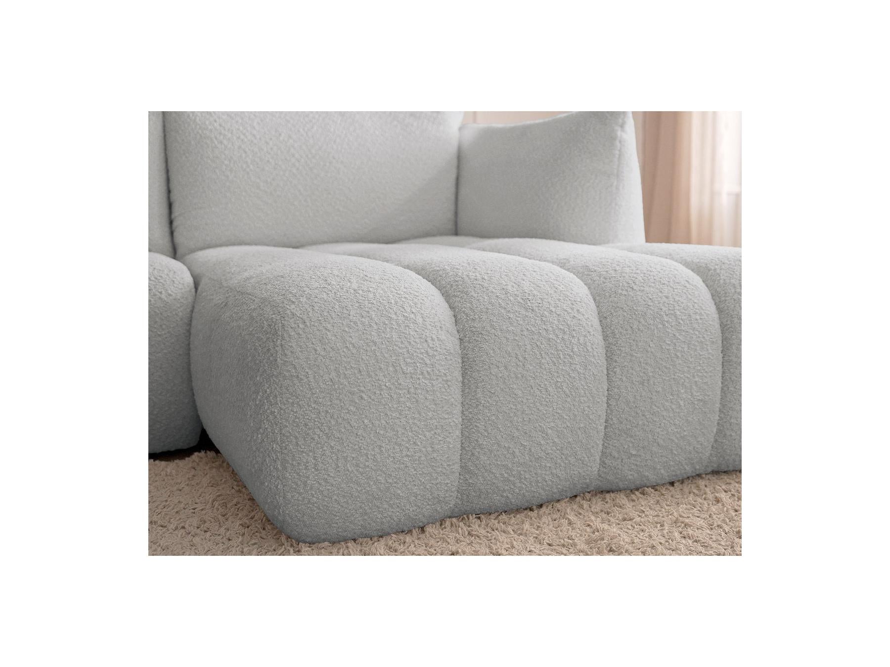 Azra - Canapé D'Angle Fixe Modulable - Tissu Bouclette - Angle Droit