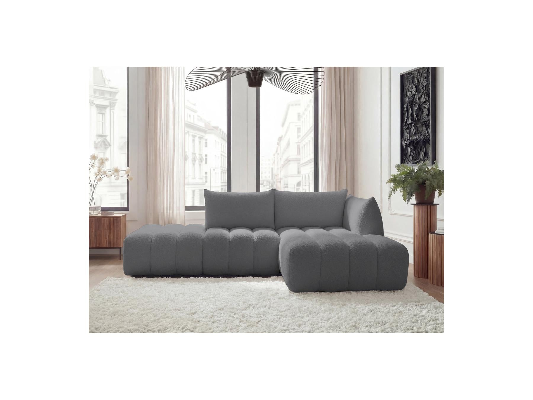 Azra - Canapé D'Angle Fixe Modulable - Tissu Bouclette - Angle Droit