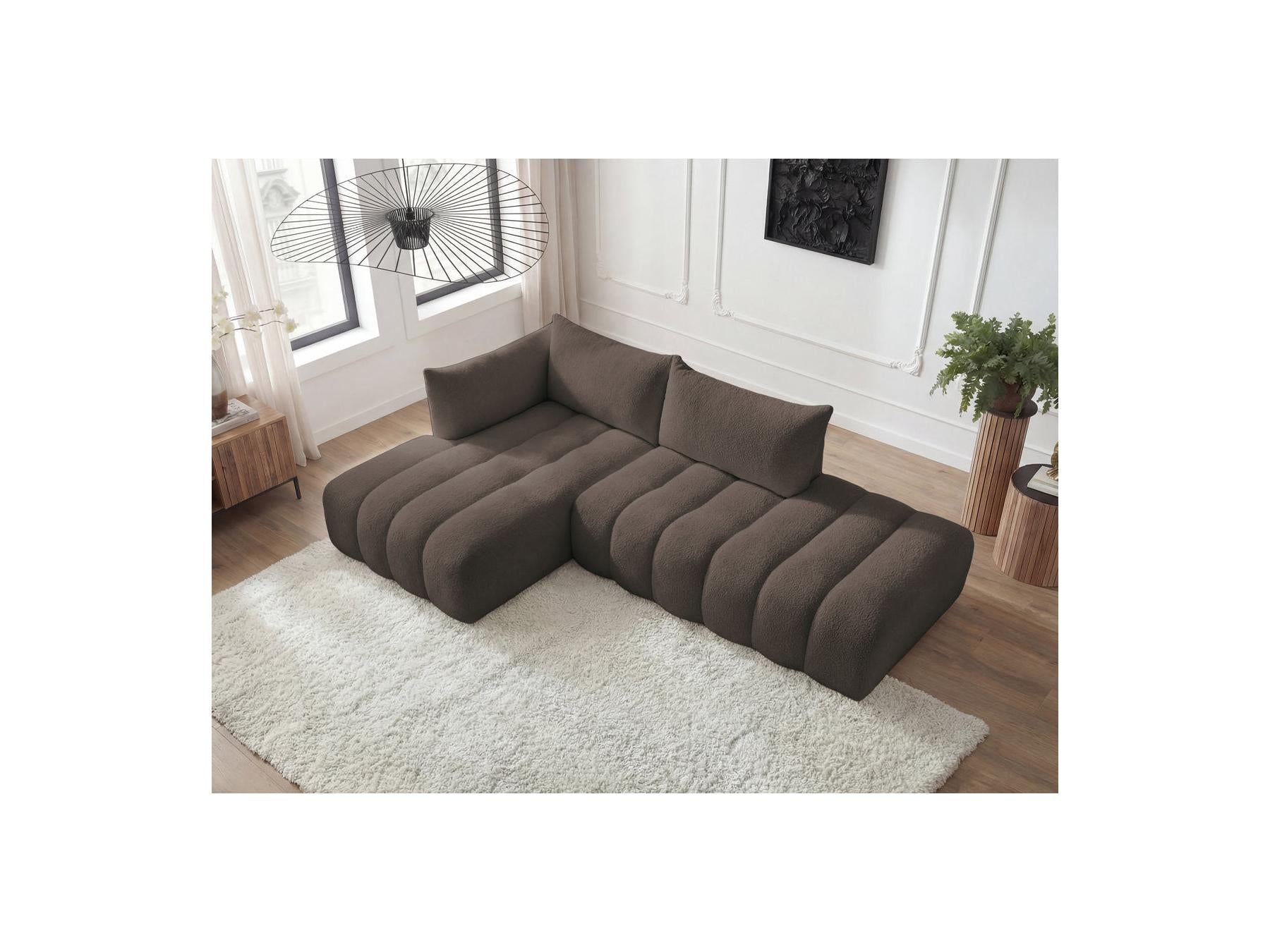 Azra - Canapé D'Angle Fixe Modulable - Tissu Bouclette - Angle Gauche