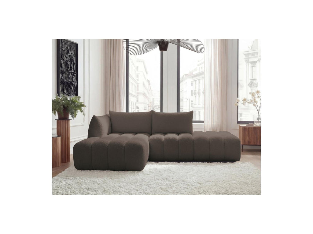 Azra - Canapé D'Angle Fixe Modulable - Tissu Bouclette - Angle Gauche