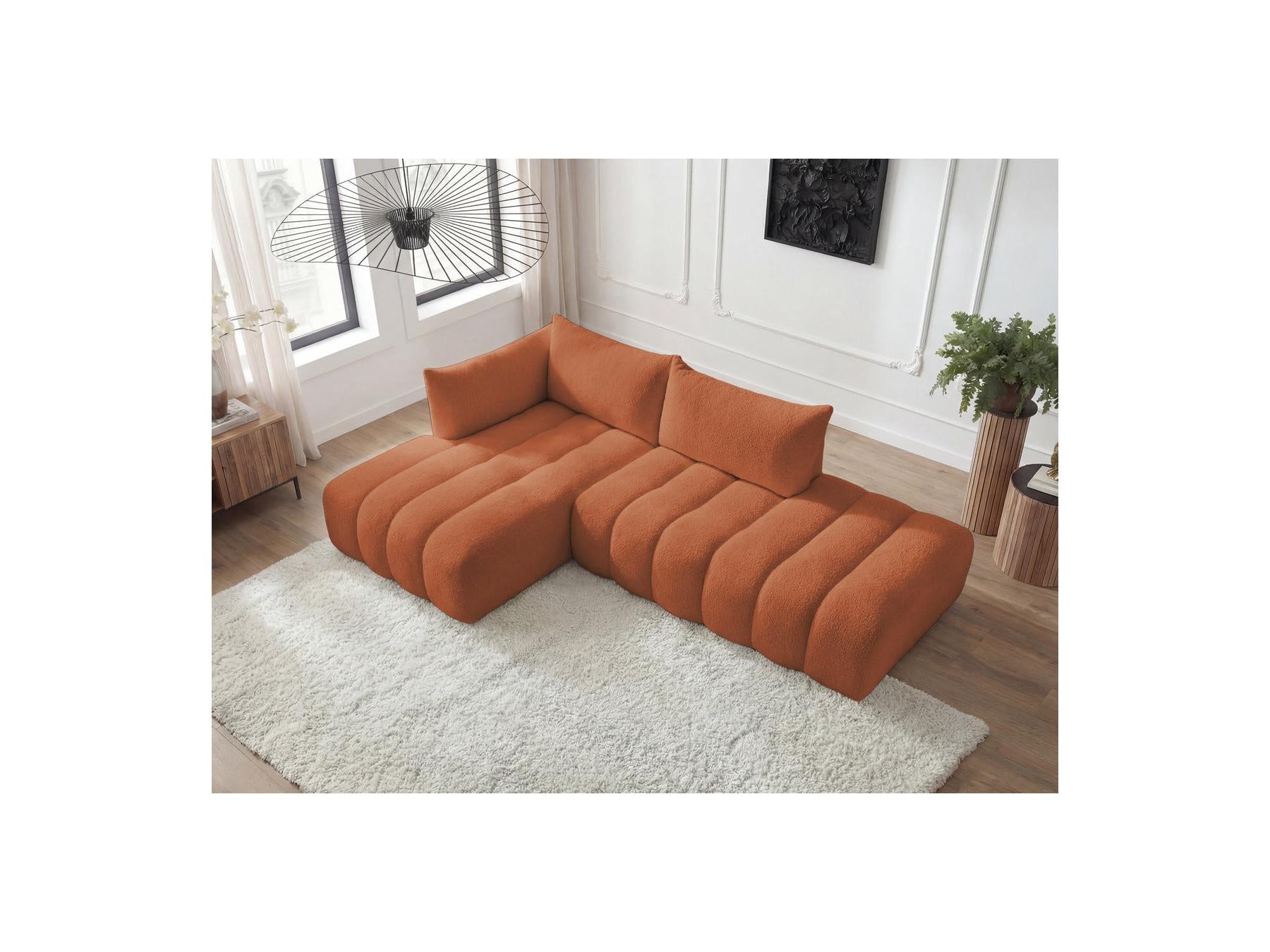Azra - Canapé D'Angle Fixe Modulable - Tissu Bouclette - Angle Gauche