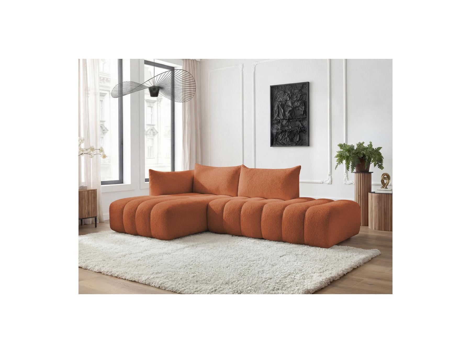 Azra - Canapé D'Angle Fixe Modulable - Tissu Bouclette - Angle Gauche