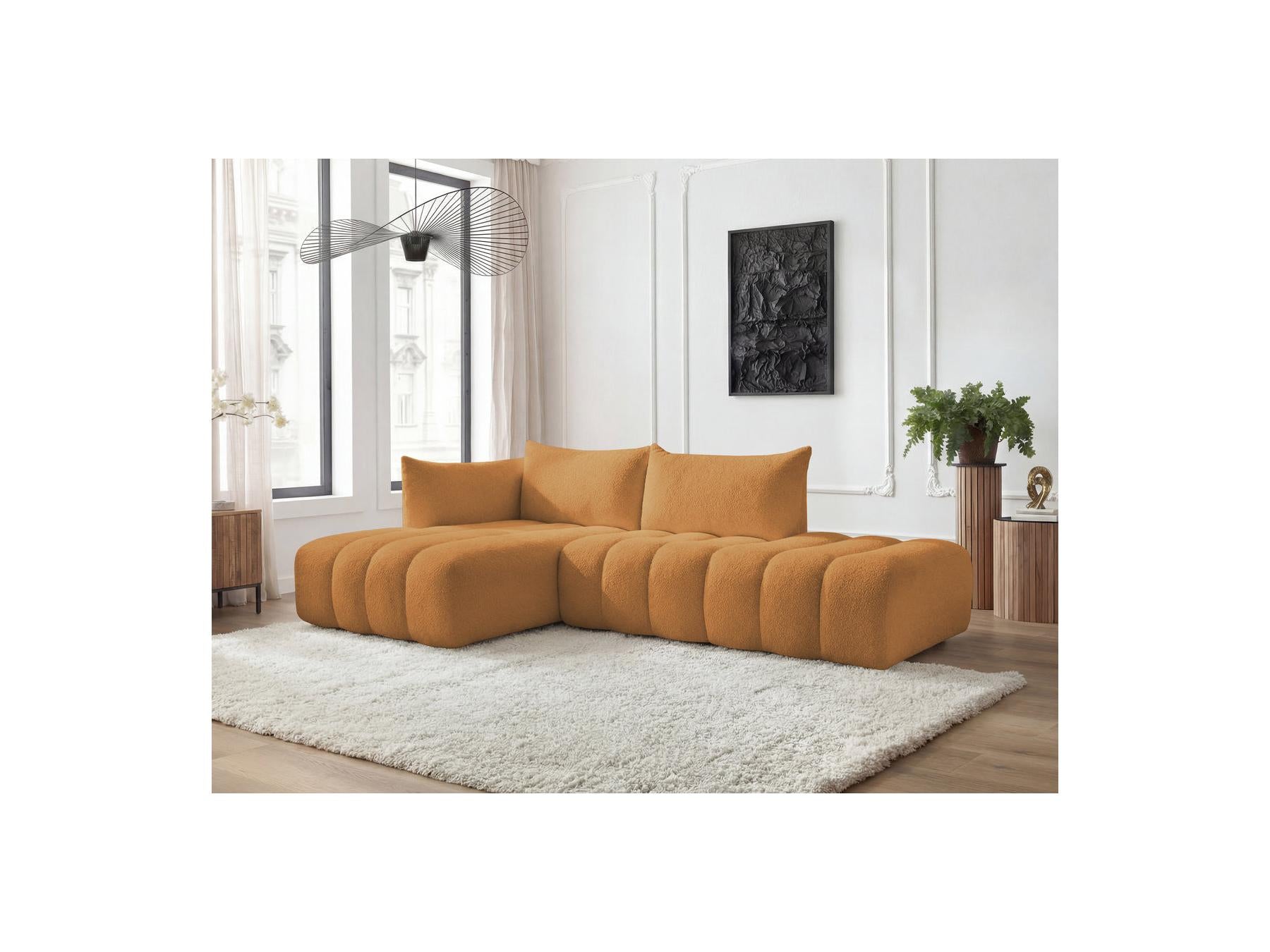 Azra - Canapé D'Angle Fixe Modulable - Tissu Bouclette - Angle Gauche