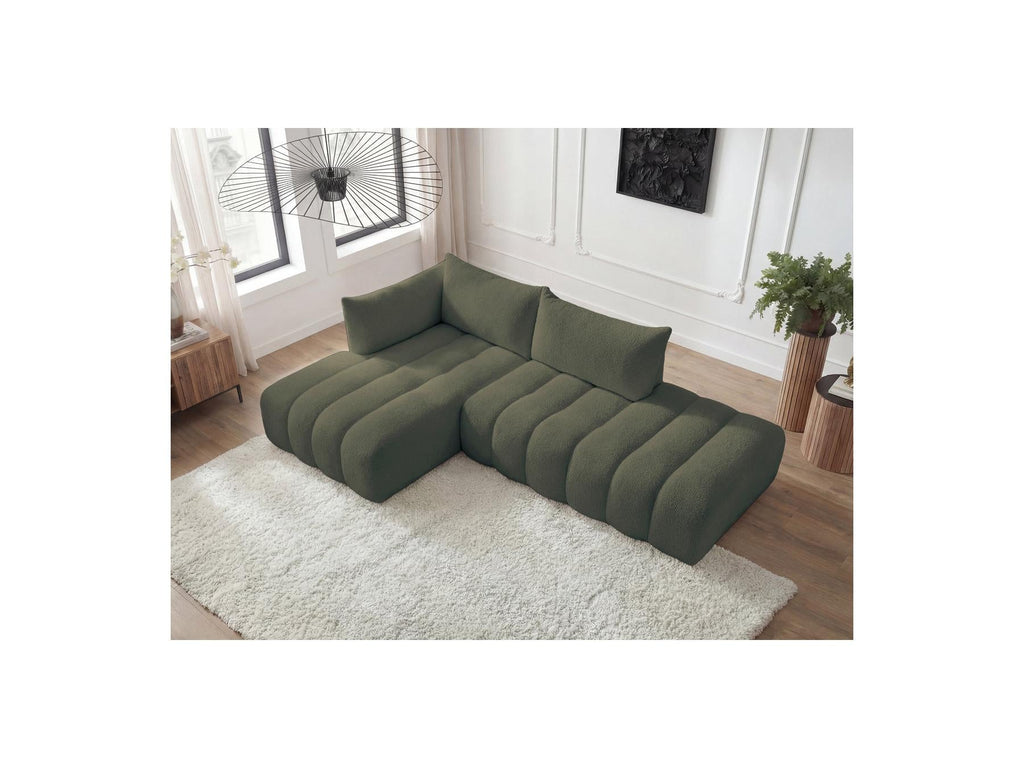 Azra - Canapé D'Angle Fixe Modulable - Tissu Bouclette - Angle Gauche