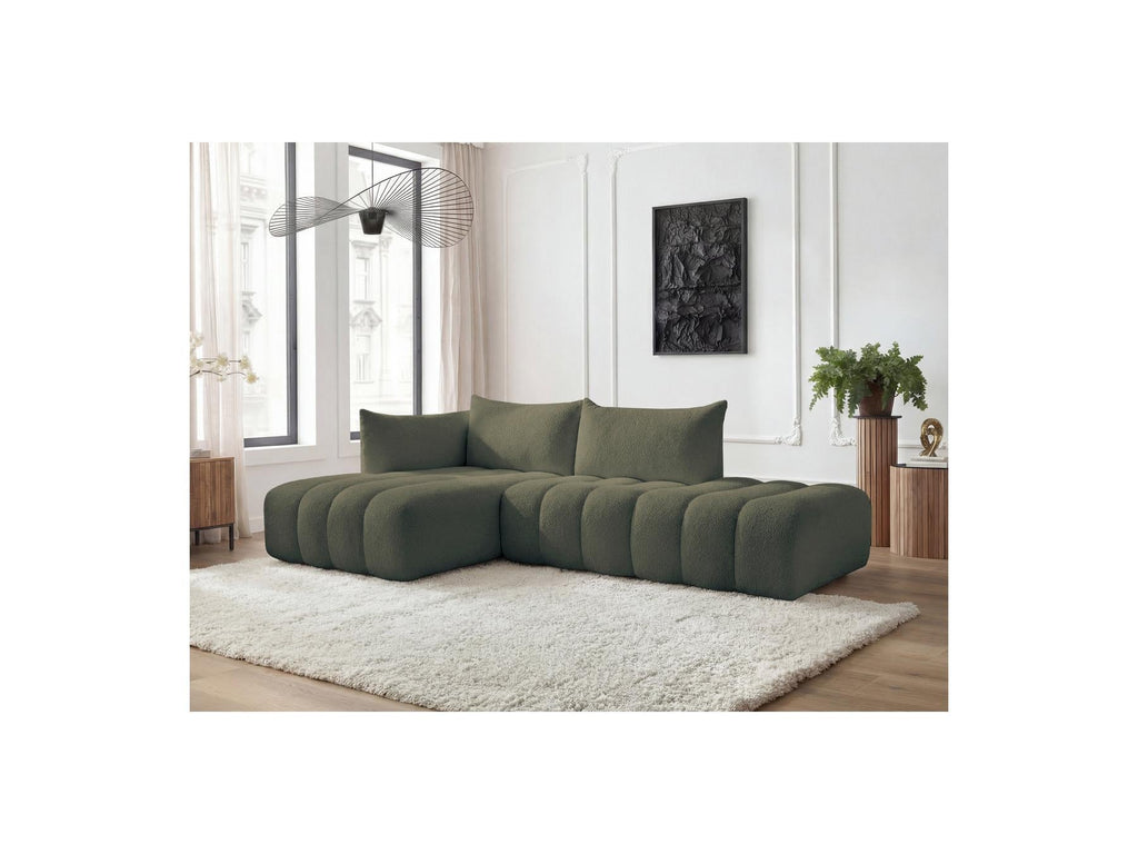 Azra - Canapé D'Angle Fixe Modulable - Tissu Bouclette - Angle Gauche