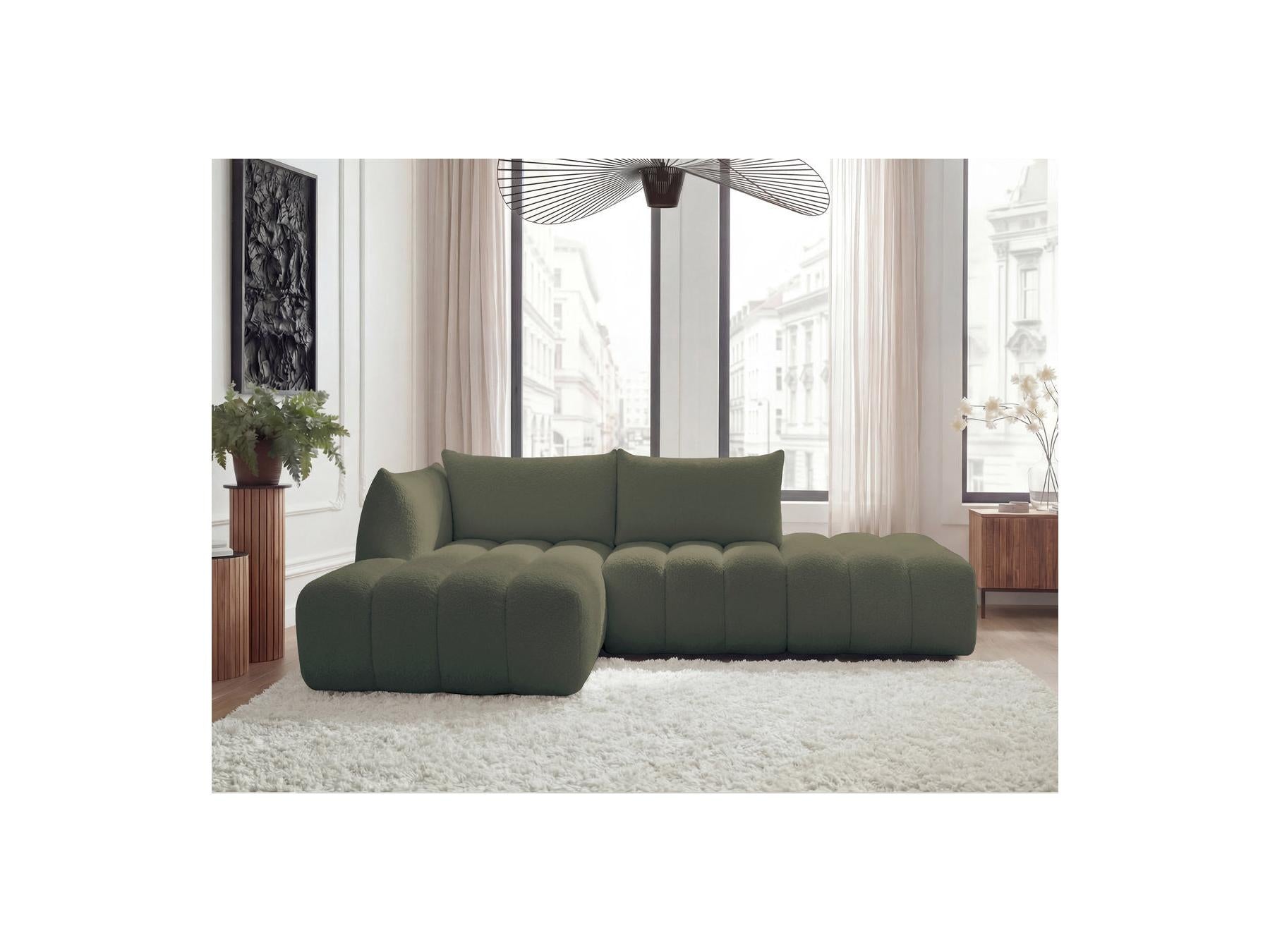 Azra - Canapé D'Angle Fixe Modulable - Tissu Bouclette - Angle Gauche