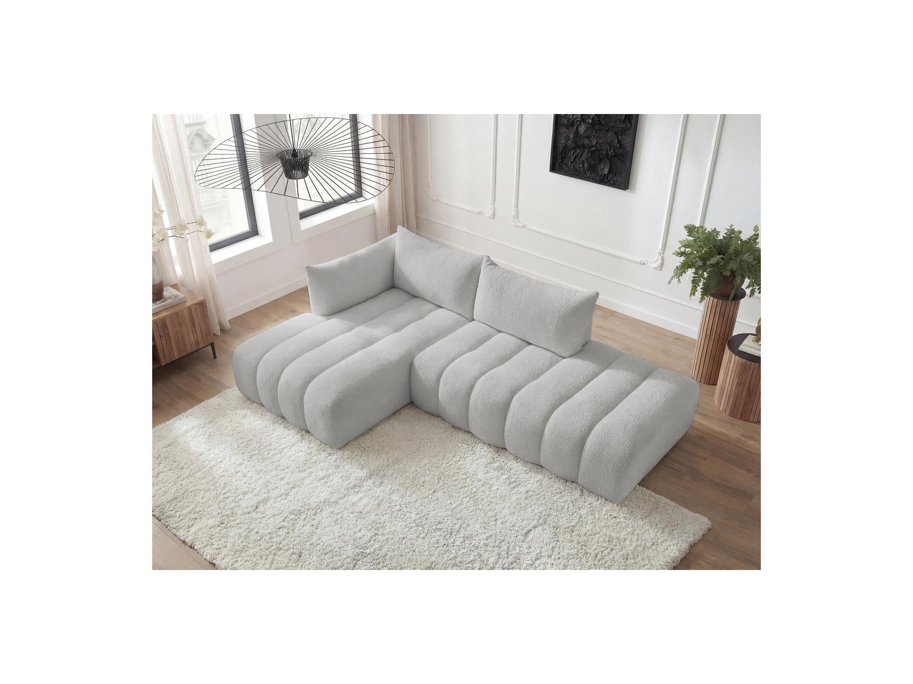 Azra - Canapé D'Angle Fixe Modulable - Tissu Bouclette - Angle Gauche