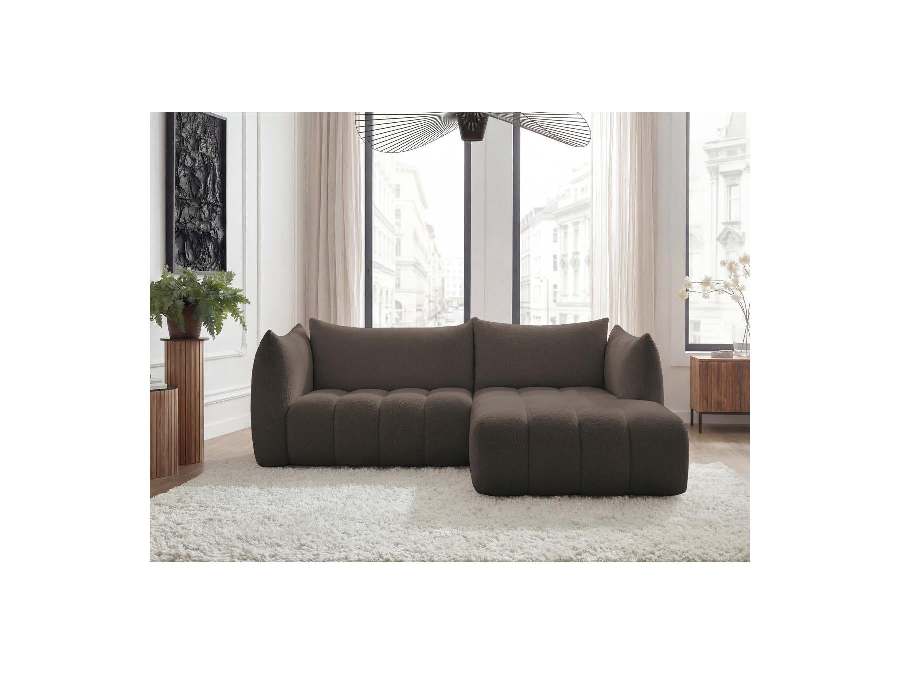 Azra - Canapé D'Angle Fixe - Tissu Bouclette - Angle Droit